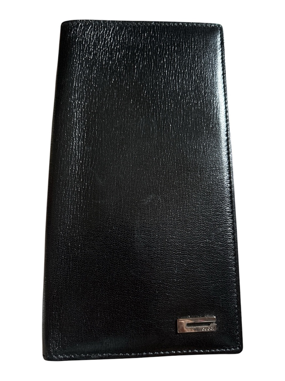 Gucci Black Leather Long Wallet with Metal Logo Accent